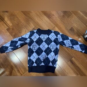 Kids' Navy Argyle Sweater with Bear Pattern